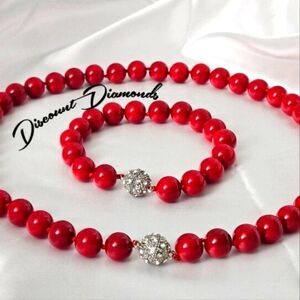 Red 10mm South Sea Shell Pearls Necklace, Bracelet, Stud Earrings 925 Clasp